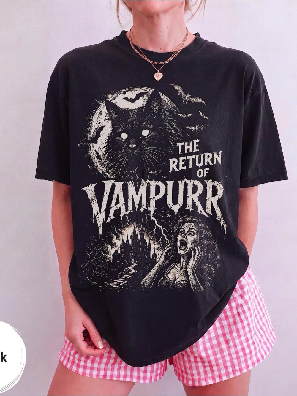 The Return of Vampurr Black Graphic Cat T-Shirt - Unbranded